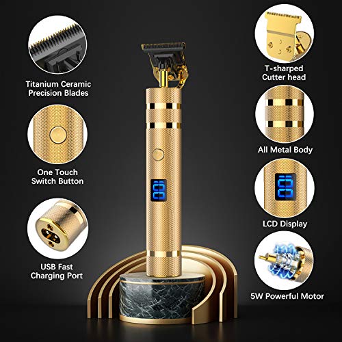 Pro T Outline Clippers Trimmer,GOOLEEN Electric Pro Li Outline Trimmer T Blade Trimmer Grooming Cordless Rechargeable,Professional 0mm Baldheaded Zero Gapped Trimmer Hair Clipper for Men(Gold) - Thumbnail 5