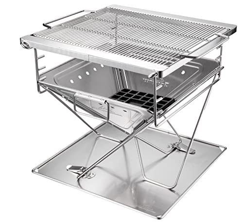 CAMPINGMOON Tragbares Takibi Feuer und Grill, Edelstahl-Feuerstelle MT-045