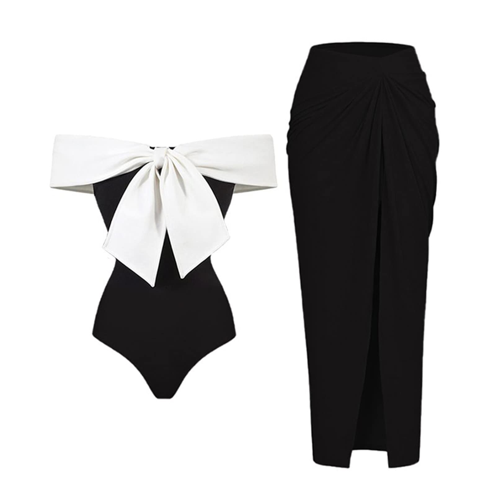 VEMOW Traje de Baño de Una Pieza Mujer con Falda Larga Trajes de Bañadores Reductores Tallas Grandes Bañador con Volantes Bikini Cintura Alta Pliegues Conjuntos Push Up Swimwear Control del Vientre