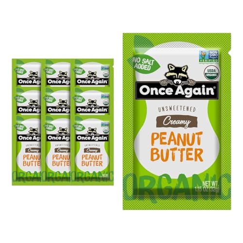Once Again Organic Peanut Butter Packets - Individual Peanut Butter Packets for Snacks, Travel, Lunches - Single Serve Squeeze Packs - Vegan, Non-GMO, Gluten Free - 1.15 Ounce Packs, 10 Count