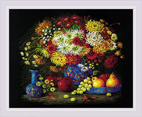 Point de croix RIOLIS chrysanthèmes pour tableau fait main