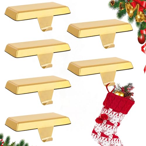 ToiULik Set of 4 Metal Christmas Stocking Holders for Mantle Heavy Duty Stocking Hangers Stocking Hook Christmas Ornaments for Counter Tables Window Fireplace Mantle Decoration(Gold)