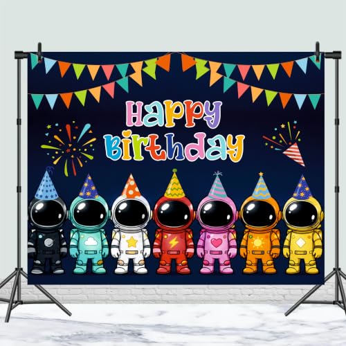 Image of Space Adventure Theme Birthday Backdrop | Galaxy Mission Happy Birthday Banner | Kids Photo Booth Background (Pack of 1, Size: 4x3 Feet)