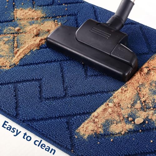 Image of hicorfe Indoor Door Mat,Set of 2 Non Slip Welcome Mats for Floor,Comfort Washabe Carpet for Hallways Entryway Laundry Room(24 inchx35 inch+24 inchx35 inch Navy Blue)