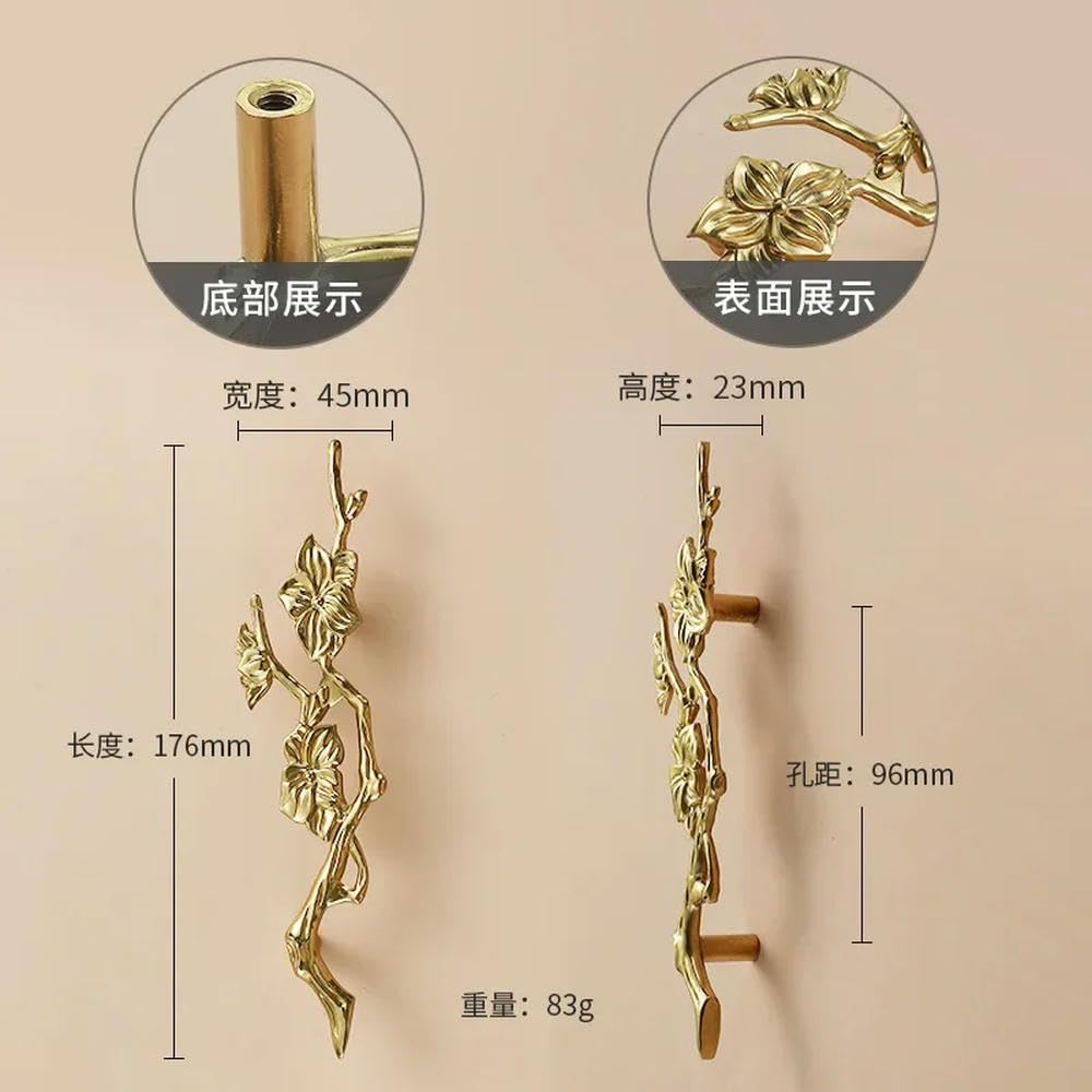 Lot de 6 poignées de décoration pour Meubles en Laiton en Forme de Feuille et de Fleur