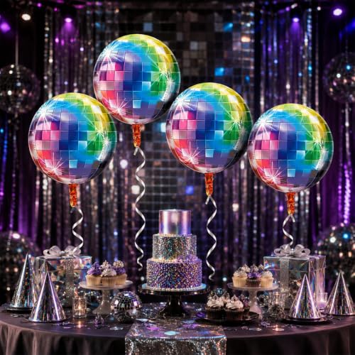 Image of Party Propz Disco Party Decorations - 4Pcs Multicolor Disco 4D Foil Balloon Decoration Kit Foil Balloons for Birthday Decoration, Disco Party, Anniversary, Bachelorette & Party Decorations (Foil)