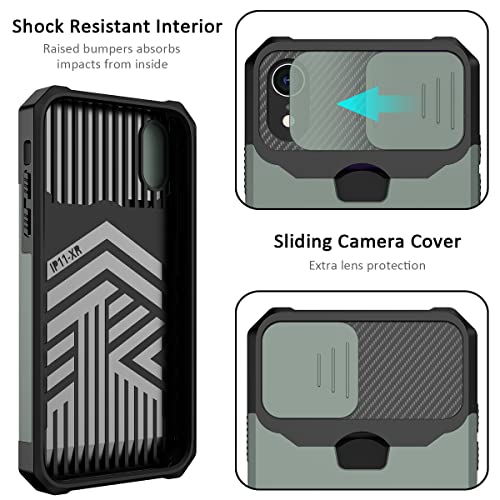 Nvollnoe Iphone Xr 6.1" Case - Sliding Camera Cover, Card Holder, Heavy Duty Protection, Magnetic Kickstand - Green #TOP2