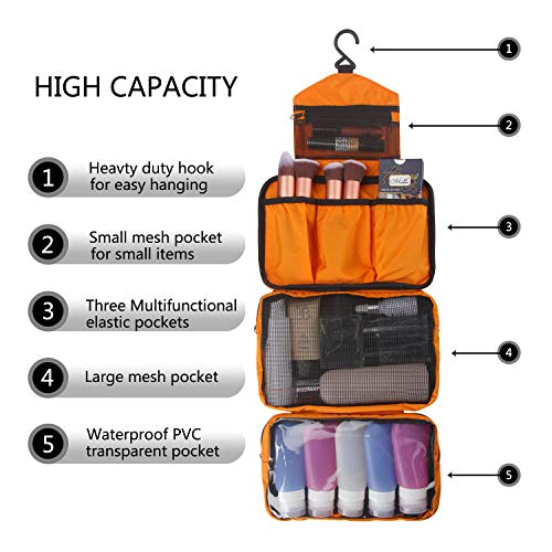 MONSTINA Travel Toiletry Bag Cosmetic Organizers with Hanging Hook Use in Hotel,Bathroom(Orange)