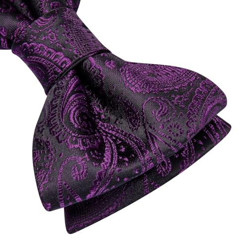 Image of Dubulle Self Tie Bow Ties and Lapel Pin for Men Paisley Solid Mens Bowtie and Handkerchief Cufflinks Set Wedding