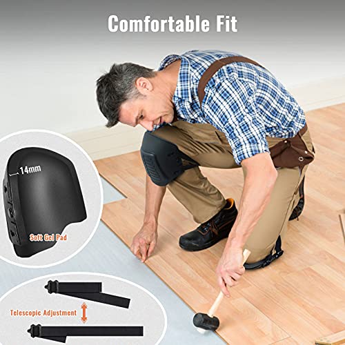Workdude Gel Pro Flooring Knee Pads , Comfortable Professional Work Kneepads With Safety Gloves For Tiling ,Flooring ,Roofing ,Construction ,Welding,2 Pairs #TOP2