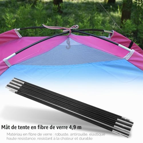 Arceau Tente 5350 L,Tige Fibre De Carbone Pour Tente,Kit De Mât De Tente De 4.9M Barree Mât De Tente De Cam En Fibre De Verre Barres Télescques Régles Kit De Cadree Tentes Légers Repment Pour La Rando – vue 5