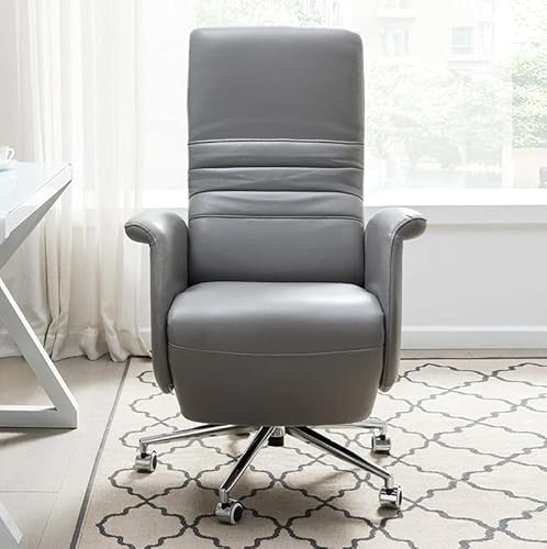 Kinnls Aerron Backrest Genuine Leather Office Chair Fully Reclining Office Chair With Footrest Managerial Chairs & Executive Chairs Leading Modern Office Affordable Luxury Style (Advanced,Gray) #TOP1