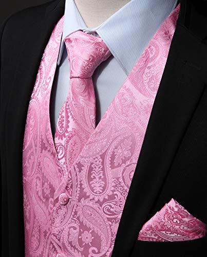 Image of HISDERN Vest and Tie Sets for Men Vests Paisley Floral Jacquard Necktie Pocket Square 3PCS Waistcoat for Suit or Tuxedo