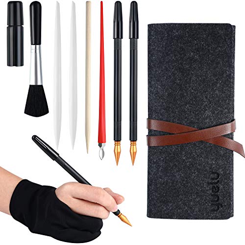 Scratch Painting Art Tool, 10 Pieces Scratching Drawing Tool Set, Including Artist Glove, Repair Brush, Tool Bag, Scratch Coloring Pens, Plastic and Wooden Stylus, Scraper, Clean Brush