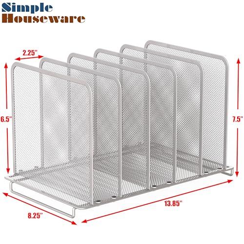 Image of SimpleHouseware Expandable 5 Section Upright File Sorter Organizer, Silver