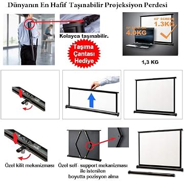 Codegen - Mx-40 81X61Cm Masaüstü Projeksiyon Perdesi-Taşıma Kılıfı Hediyeli