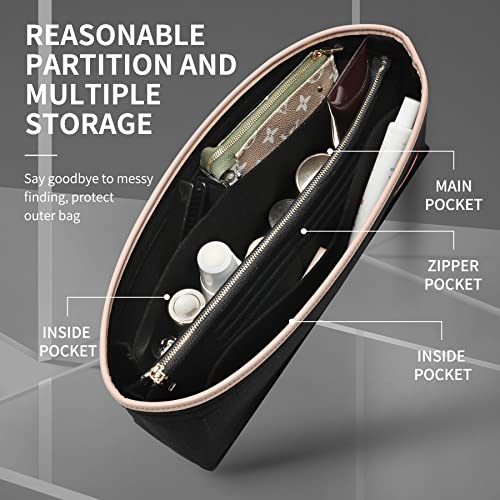 Image of Doxo Purse Organizer Insert, Felt Bag Organizer with Detachable Zipper Pocket, Women Handbag Organizer, Perfectly Fits LV Graceful PM & Cluny MM and More, Lightweight Durable LV Bag Insert (Black,SM)