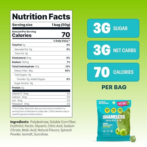 image for Shameless Snacks Green Apple Blast - Sour Candy & Fruit Snacks, Sour A