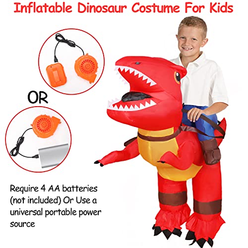 Halloween Inflatable Dinosaur Costumes Blow Up Riding A T-Rex Dino Costume Suits For Kids Funny Halloween Dress-Up Halloween Party Favors Supplies Treats Boys Girls Teen Size 8-10 10-12 Costume Red #TOP2