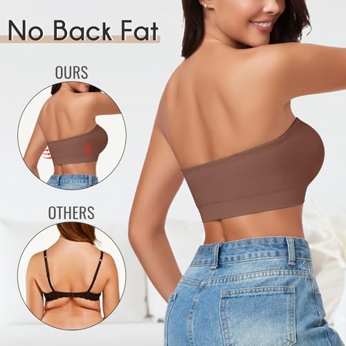Image of WOWENY Strapless Bras for Women Bandeau Bra Wireless Non-Slip Silicone Seamless Padded Tube Top Bra