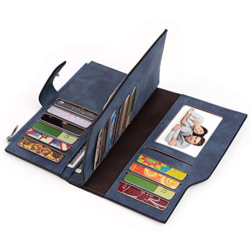 UTO RFID Wallet for Women PU Matte Leather Card Holder Organizer Zipper Coin Purse with Snap Closure Blue3