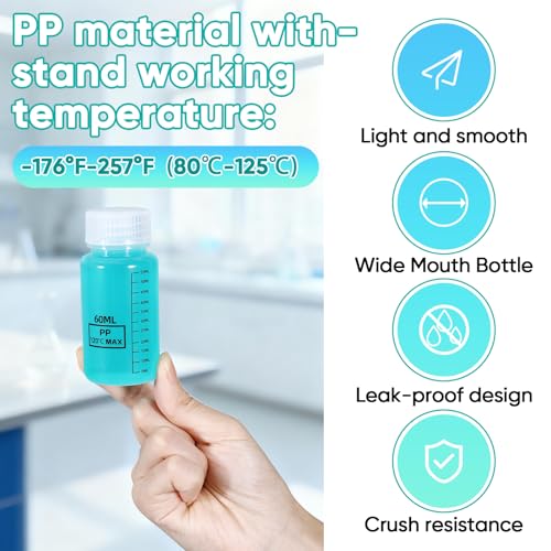 ASEVAT Wide Mouth Plastic Bottles Reagent Bottle, Scaled Pill Bottle Laboratory Chemical Container with Screw Cap, Plastic Sample Containers for Storage or Home (Clear, 2 oz)