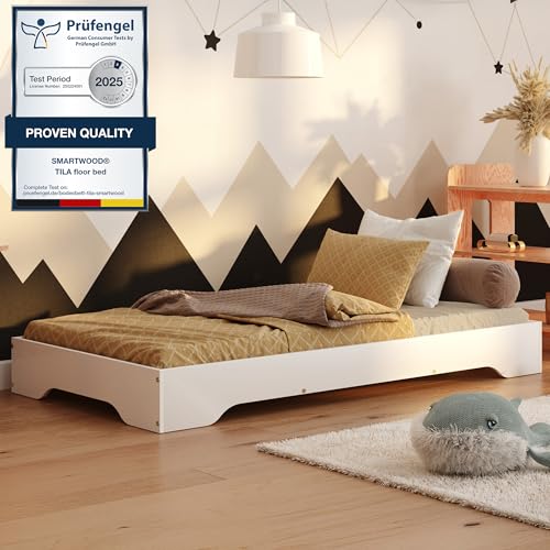 smartwood Cama Montessori 70x140 Blanco - Cama Infantil de Madera...