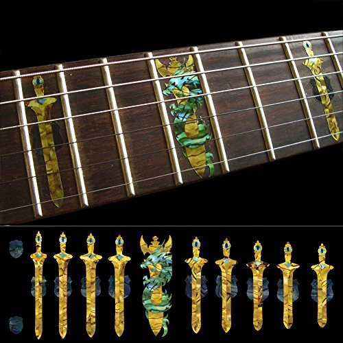 Fretboard Markers Inlay Stickers Decals for Guitars & Bass - Swords with Dragon - Ocher