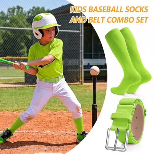 Image of XZQTIVE Baseball Softball Socks and Baseball Softball Belt Combo Set Knee-High Soccer Socks for Kids Youth Adult