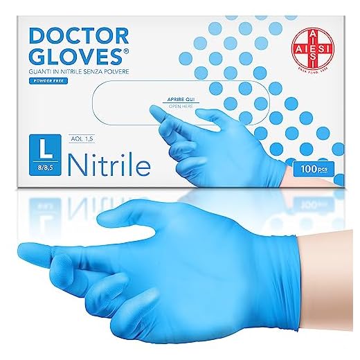AIESI® Guantes de Nitrilo desechables sin polvo para uso profesional DOCTOR GLOVES Cumple con las Normas EN420 EN374 EN455 (Paquete de 100 piezas) talla L