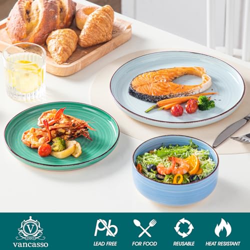 Image of vancasso Bonita Dinnerware Sets 18 Pieces, Blue Stoneware Dishes Set for 6, Plates Set and Bowls Sets, Dishwasher and Microwave Safe