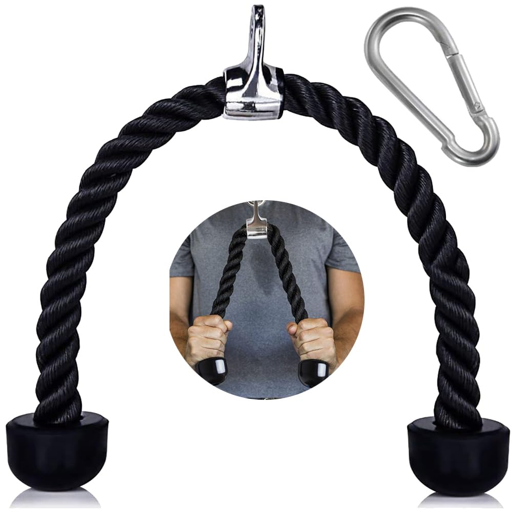 Heavy Duty Tricep Rope Pull Down - 27-Inch Coated Nylon Rope With Metal Hooks For Cable Machines