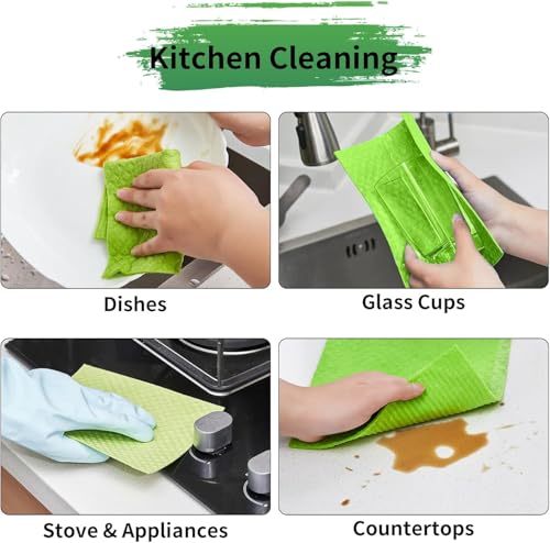 Image of 6 pcs Swedish Dishcloths for Kitchen, Reusable Absorbent and Quick-Drying Kitchen Towels - Environmentally Friendly Dish Towels Biodegradable Cleaning Wipes Compostable Kitchen Cloths.