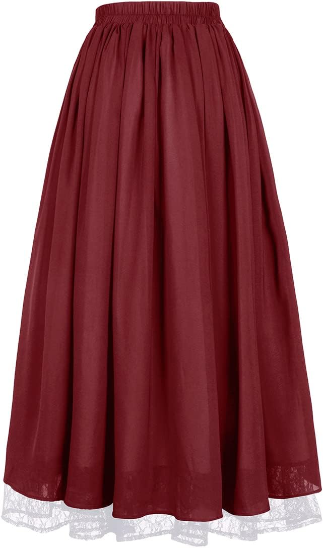 Women's Renaissance Skirt Victorian Peasant Double-Layer Maxi Long Skirt - Image 2
