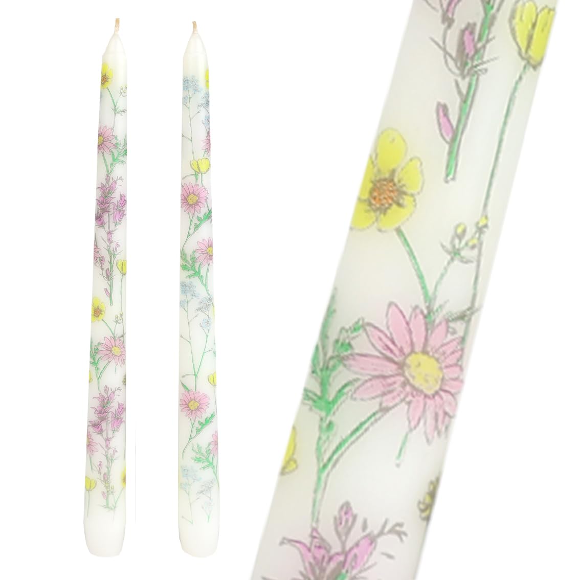 Talking Tables Soft Spring Tones (Meadow Inspired) 2 X Dinner Candles 5 Hr Burn, Meadow Spring Table Styling Soft Colour Tapered Candles For Dinners Celebrations Mothers Day Home Decor Slow Burn Unscented Wax 25Cm