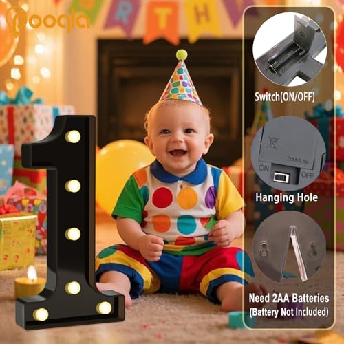 Image of Pooqla 3rd Birthday Decorations for Boys, Large Black Light Up Numbers | Black Party Decorations, 12.6in Tall Big Marquee Numbers 3rd 13th 30th Anniversary Birthday Gift for Boys Wedding Room Decor