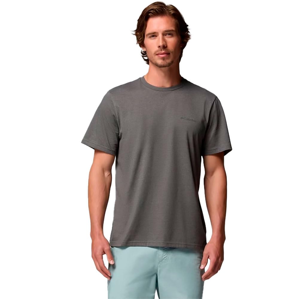 Columbia Men's Basic Tee, Short Sleeve T-Shirt, Charcoal HTHR, Small
