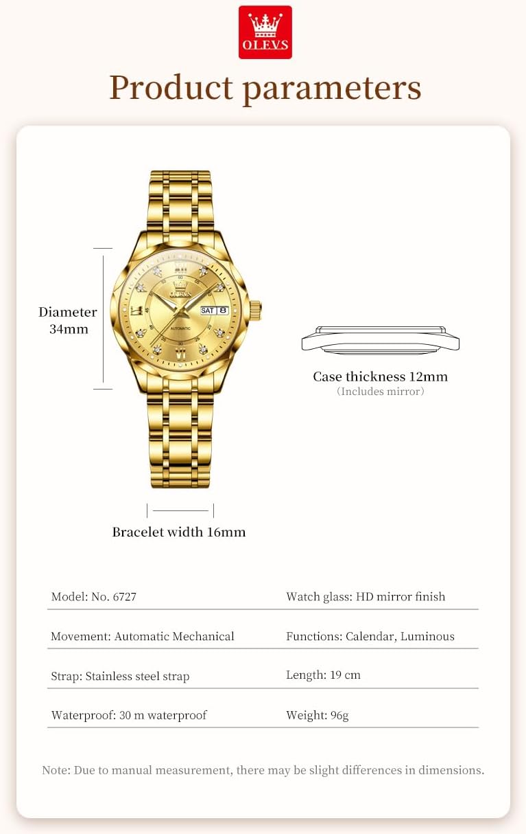 OLEVS Womens Watches Casual Modern Diamond Automatic Mechanical Ladies Self Winding Dress Two Tone Wrist Watch Date Day - Image 6