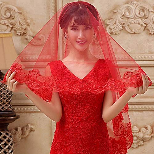 Velo de novia largo catedral rojo que no pesa de una capa y encaje 300cm 7