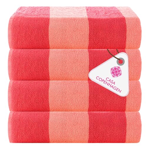 Casa Copenhagen Malibu Strandtücher, entworfen in Dänemark, robust & widerstandsfähig, schnelltrocknend, für Pool & Dusche, 76x152 cm, 4-teiliges Strand & Badetuch-Set aus Baumwolle- Rosa/Hellrosa