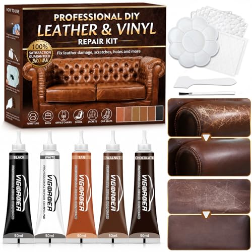 Vigorder Brown Leather Repair Kit for Furniture, Leather Couch Repair
