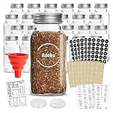 Talented Kitchen 24 Glass 6 oz Spice Jars with Lids and Labels, Large Glass Spice Jars with Shaker Lids, Sift/Pour, Course Shakers, Clear and Chalkboard Style Stickers