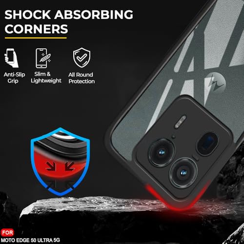 Image of AESTMO Moto Edge 50 Ultra 5G Back Cover | 360 Protection | Crystal Clear Hard Back Transparent | Bumper Case for Moto Edge 50 Ultra 5G (PC+TPU, Black Bumper)