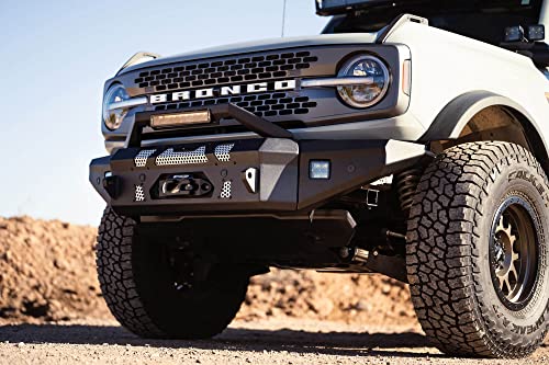 Dv8 Offroad Winch Front Bumper For 2021+ Ford Bronco | Optional Bull Bar | Auxiliary Light Mounts | Reinforced D-Ring Mounts | Accepts Oem Skid Plates & Sensors | Made To Overland Series #TOP2