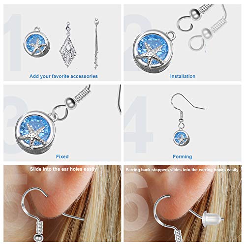 925 Sterling Silver Earring Hooks 120 Pcs/60 Pairs, Ear Wires Fish Hooks, Hypo-Allergenic Jewelry Findings Parts With 120 Pcs Clear Silicone Earring Backs Stoppers For Diy Jewelry Making #TOP3
