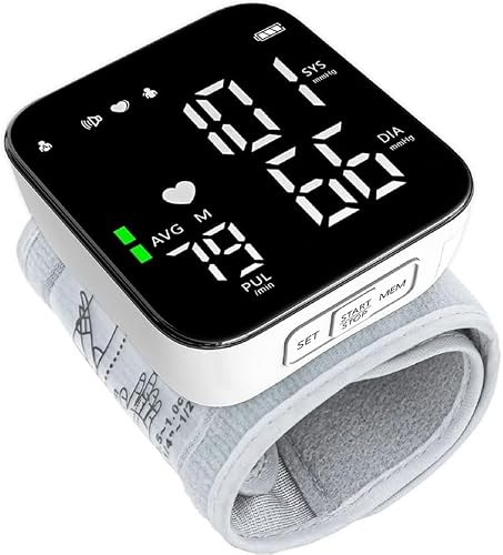 Rechargeable Wrist Blood Pressure Monitor Automatic Digital BP & Pulse Meter with Large LCD Display, Adjustable Wrist Cuff, Heart Rate Monitor, Portable Blood Pressure Machine for Home & Travel