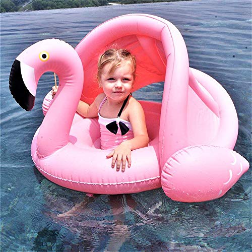 Baby Swimming Pool Floats, Flamingo Baby Swimming Ring With Canopy And Safety Seat - For 3 - 48 Months #TOP3