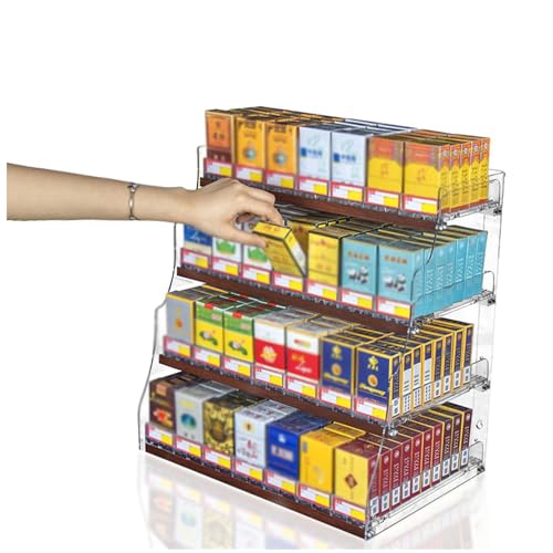 Automatic Tobacco Display Rack - Acrylic Cigarette Shelf with Pushers for Convenience Stores & Gas Stations - Durable Cigarette Box Holder & Matchbook Stand