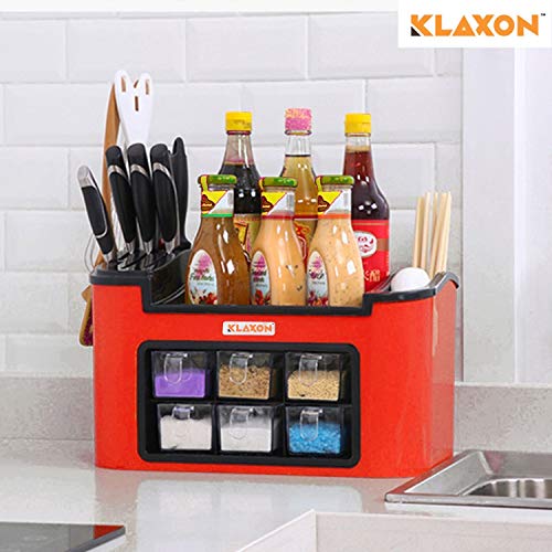 Klaxon Multifunction Kitchen Storage Rack - Spice Rack, Knife Block, Spoon Holder, Oil Container- Red