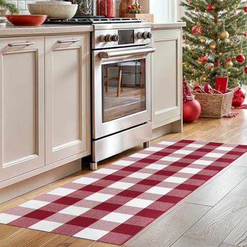 IOHOUZE-Christmas-Buffalo-Plaid-Runner-Rug-2×6-Ft-Outdoor-Indoor-Runner-Rug-Red-White-Check-Washable-Hallway-Runner-Woven-Cotton-Checkered-Kitchen-Rug-Christmas-Decor-for-Entryway-Hallway-Kitchen IOHOUZE Christmas Buffalo Plaid Runner Rug 2×6 Ft Outdoor Indoor Runner Rug Red White Check Washable Hallway Runner Woven Cotton Checkered Kitchen Rug Christmas Decor for Entryway Hallway Kitchen